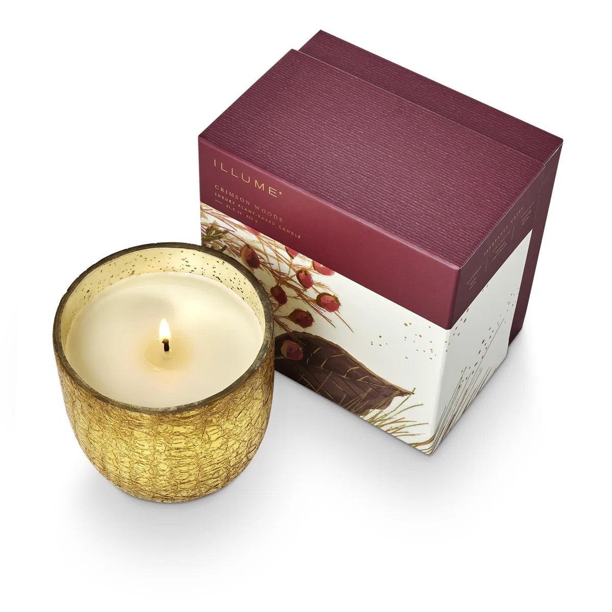 Crimson Woods Large Boxed Crackle Glass Candle | Wayfair North America