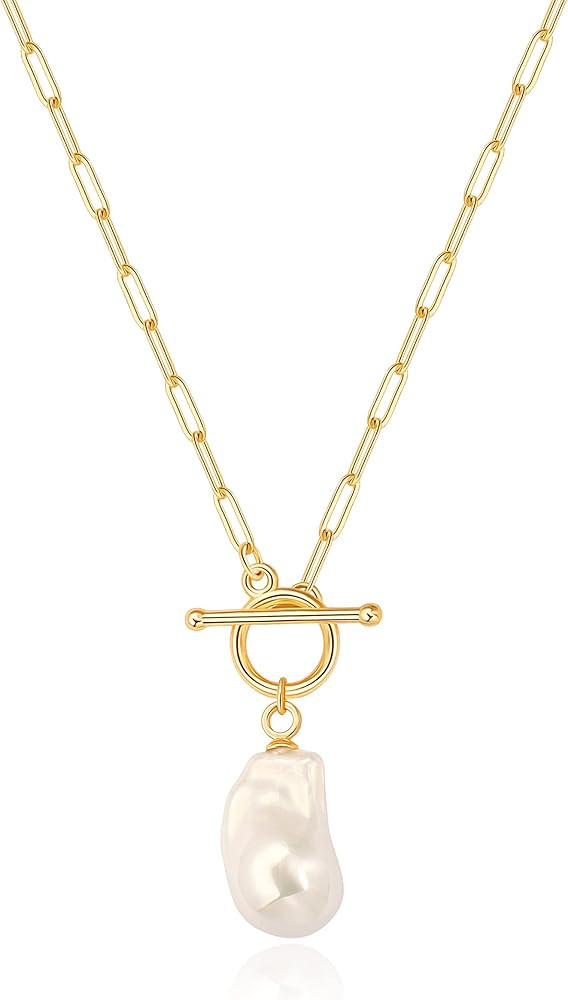Aobei Pearl 18K Gold Moon Star Lion Evil Eye Pendant Necklace Medallion Paperclip Chian Choker La... | Amazon (US)