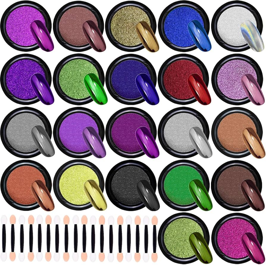 Duufin 22 Colors Chrome Nail Powders Metallic Nail Powder Mirror Effect Nail Art Chrome Powder wi... | Amazon (US)