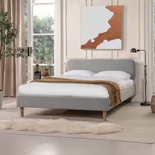 Diego Light Gray Upholstered Frame Queen Platform Bed with Adjustable Height Headboard | The Home Depot