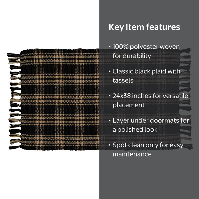 My Texas House Halloween Black Plaid Indoor/Outdoor Layering Rug, 24" x 38" | Walmart (US)