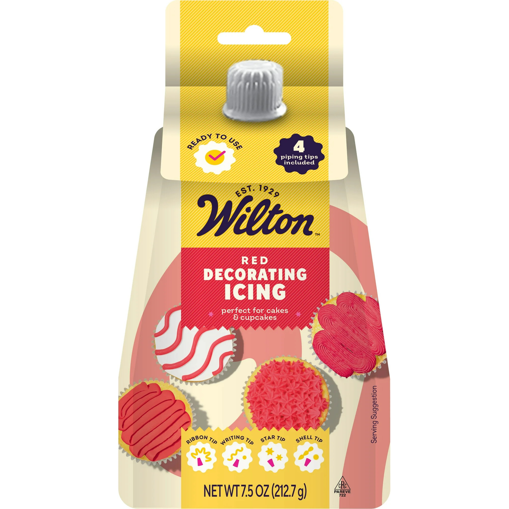 Wilton Red Vanilla Decorating Icing Pouch with 4 Piping Tips, 7.5 oz, Contains Wheat | Walmart (US)