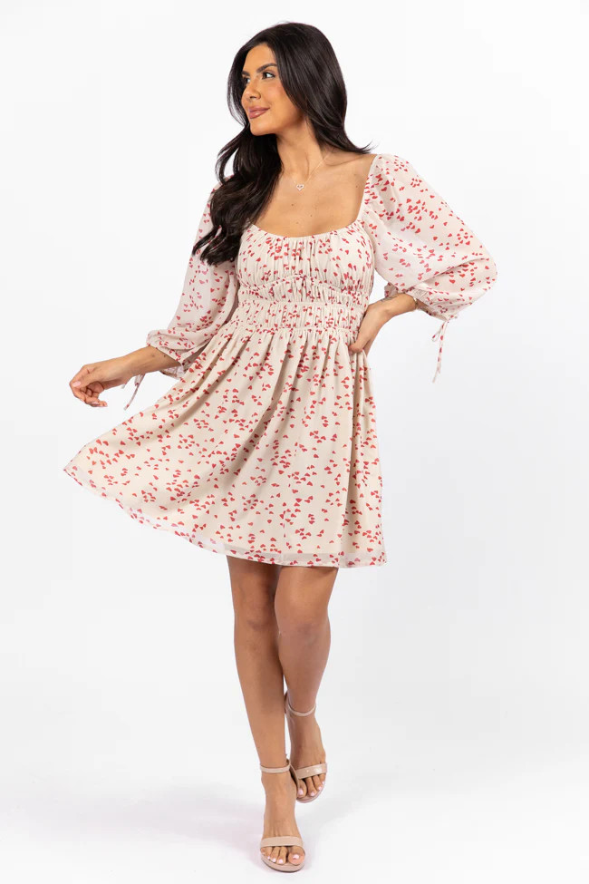 Unconditional Love Ivory Heart Print Mini Dress | Pink Lily