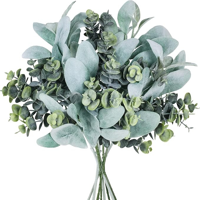 Amazon.com: Winlyn 8 Pcs Mixed Eucalyptus Leaves Stems Artificial Flocked Lamb's Ear Leaves Picks... | Amazon (US)