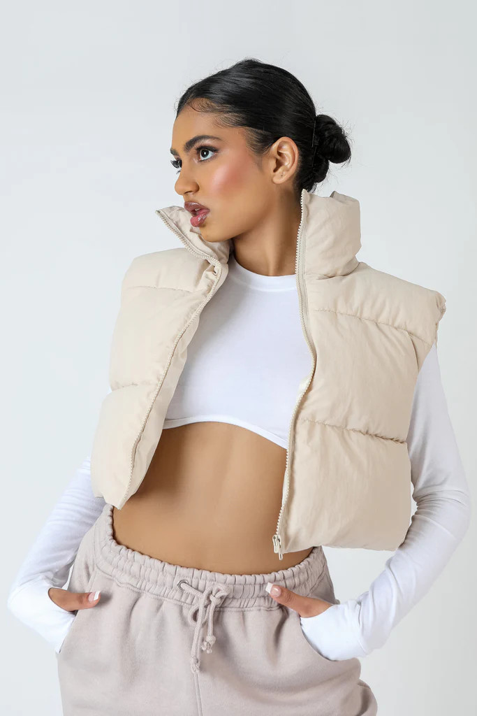 Cropped Puffer Gilet Stone | Public Desire