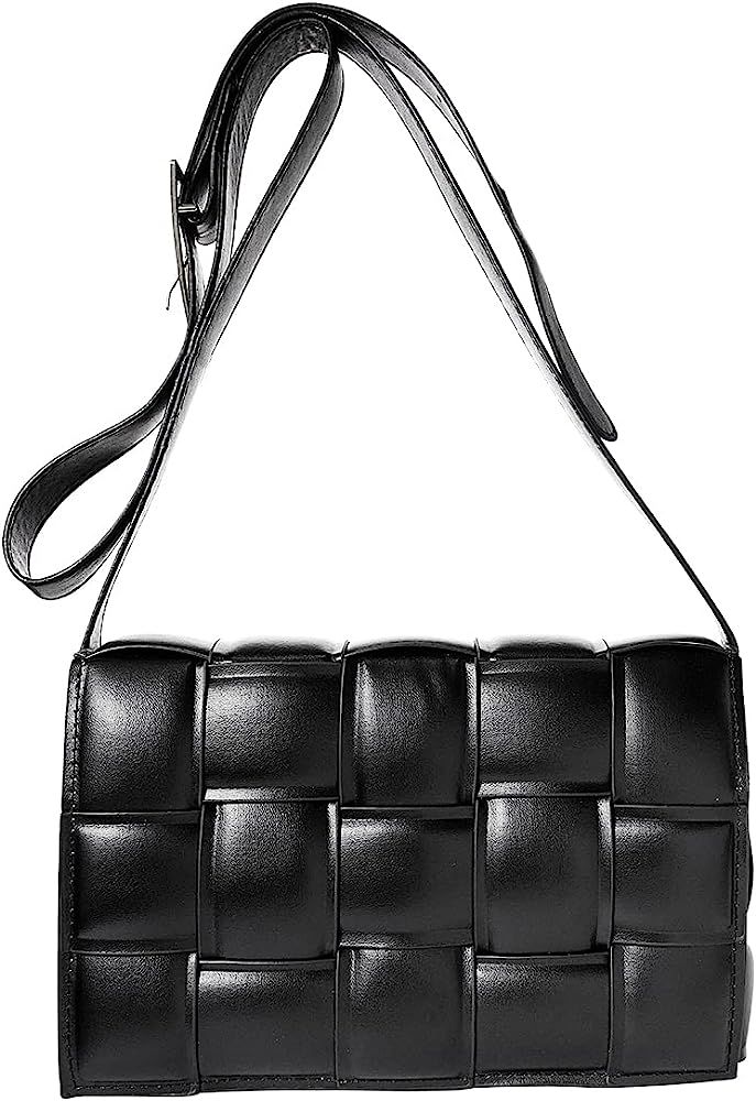 Women's shoulder crossbody bag, Plaid woven soft leather small square bag | Amazon (US)
