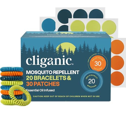 Cliganic Mosquito Repellent Pack (20 Bracelets + 30 Stickers) - for Kids & Adults, Natural DEET-Free, Essential Oil Infused | Amazon (US)