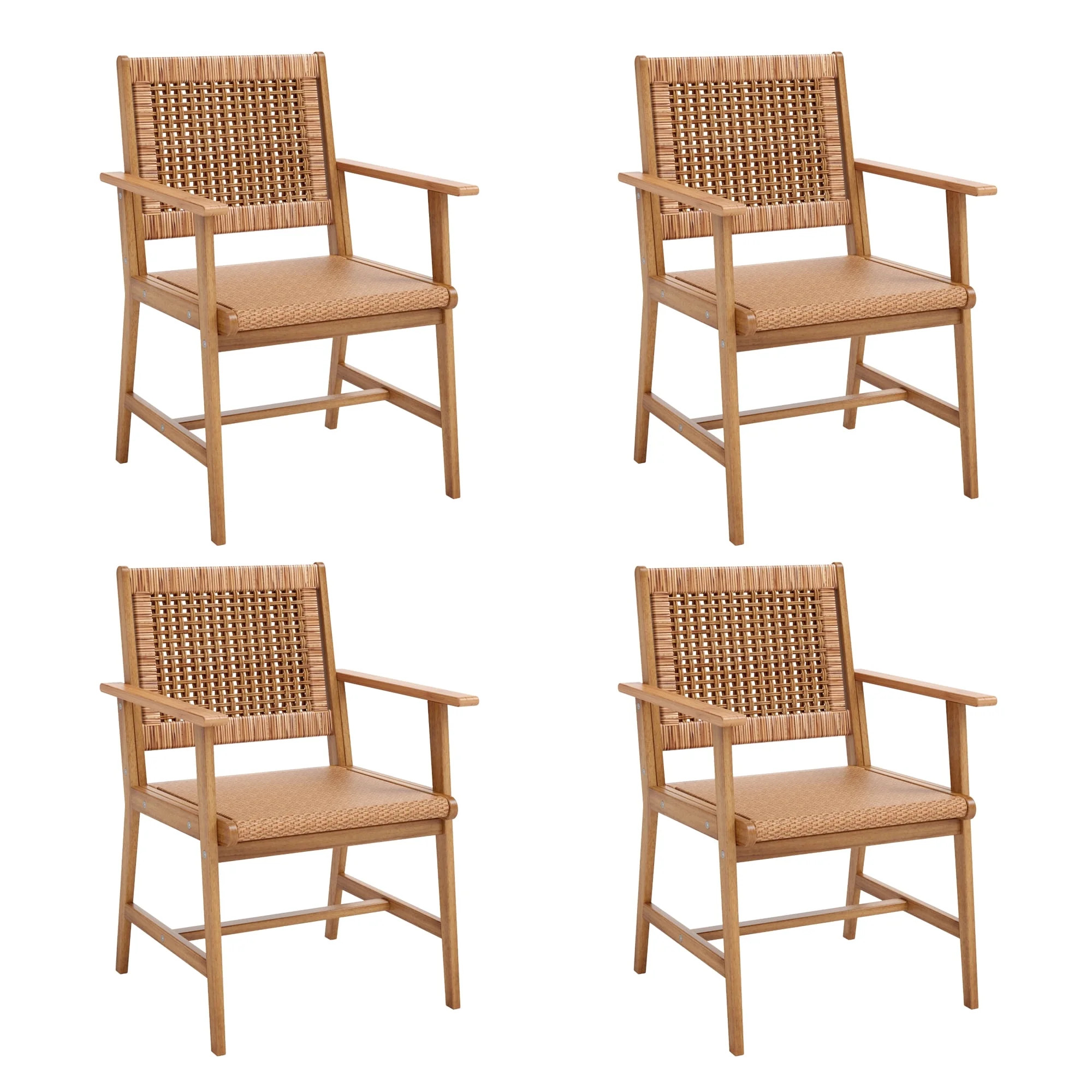 Summit Living 4-Piece Acacia Wood Patio Dining Chairs with Rattan Seat & Back, Natural Wood Outdo... | Walmart (US)