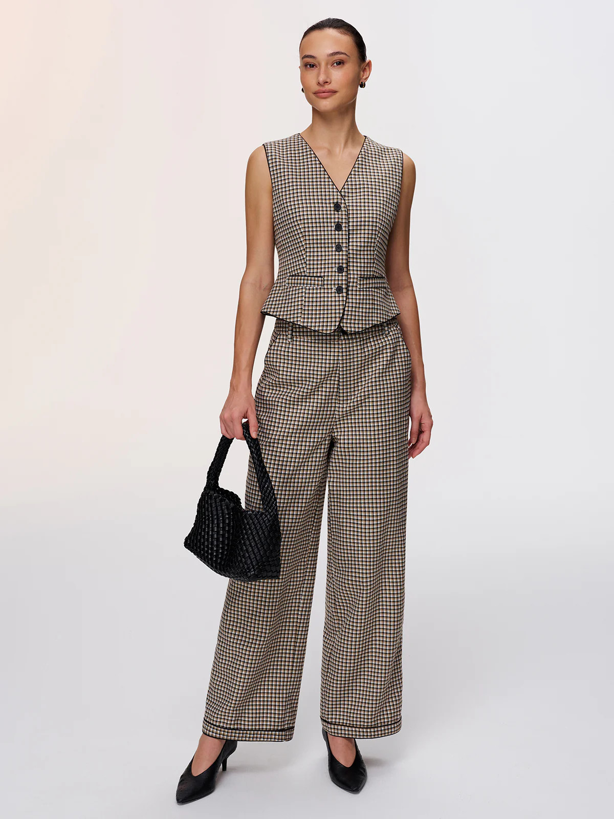 Plaid Vest & Wide Leg Pants Set | Commense