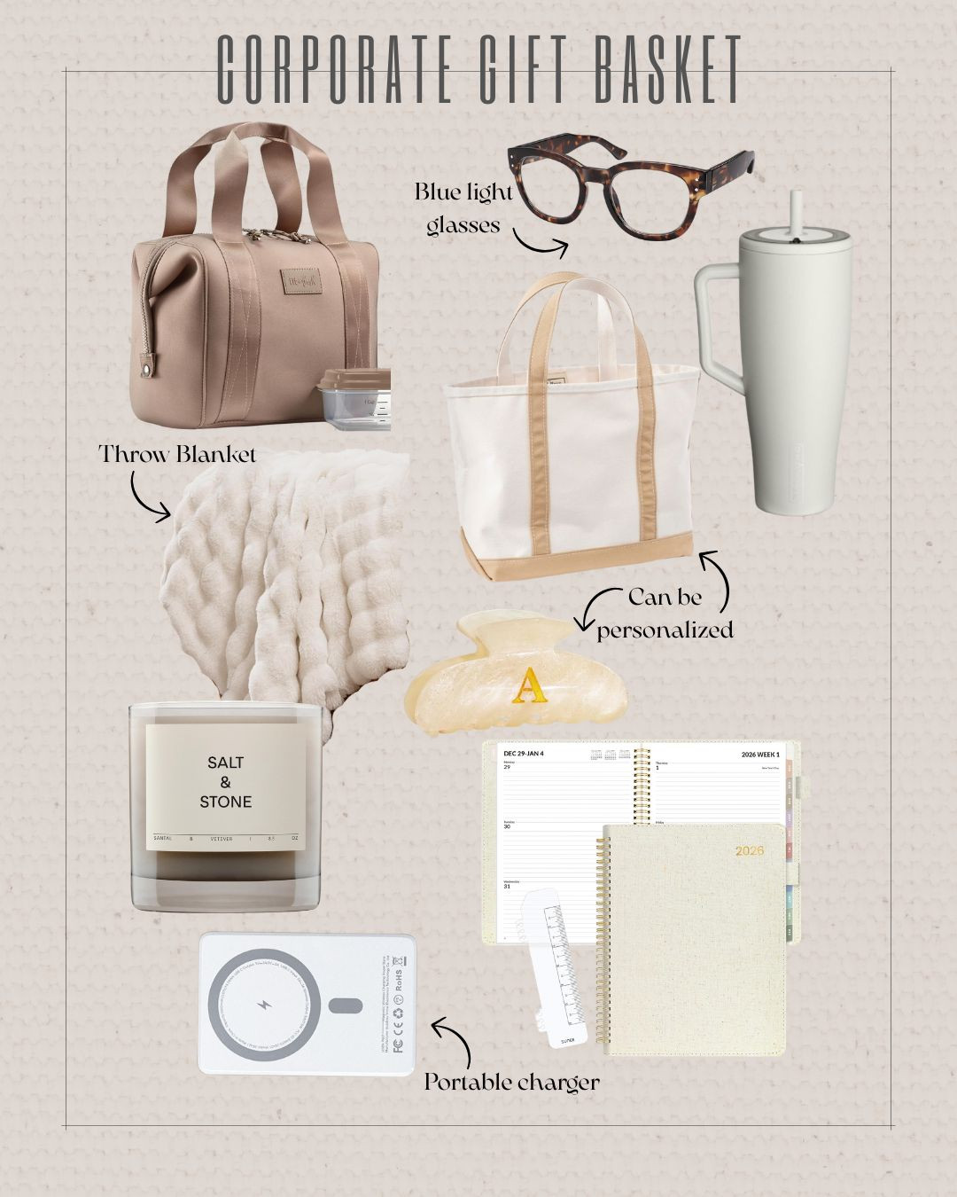 A curated corporate gift basket filled with thoughtful essentials that bring comfort and productivity to any workspace. From cozy textures to personalized details, these elevated finds are perfect for clients, coworkers, or anyone who deserves a little extra appreciation.

#CorporateGifts #GiftBasketIdeas #WorkdayEssentials #HolidayGifting #OfficeGifts #PersonalizedGifts #ProfessionalStyle #GiftsThatInspire #WorkFromHomeStyle #AudrieDollins #FashionableFounder

#LTKTravel #LTKParties #LTKGiftGuide
