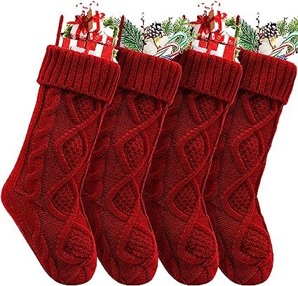 HEYHOUSE Christmas Stockings, 4 Pack Christmas Stocking 18 Inches Large Cable Knitted Stocking De... | Amazon (US)