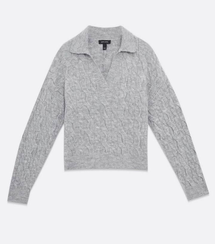 Pale Grey Cable Knit Polo Jumper
						
						Add to Saved Items
						Remove from Saved Items | New Look (UK)