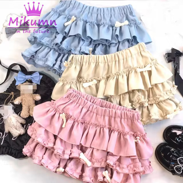 Mikumn Harajuku Sweet Bow Ruffles Mini Skirt Japanese Cute Y2k Elastic Waist Fluffy Pleated Mini ... | AliExpress (US)