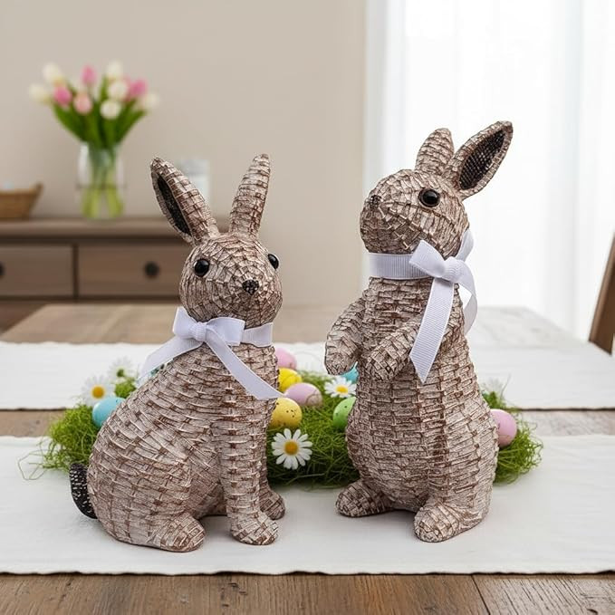 Easter Bunny Decor, Rattan Effect Resin Bunny Statue, Easter Table Decoration Spring Indoor Home ... | Amazon (US)