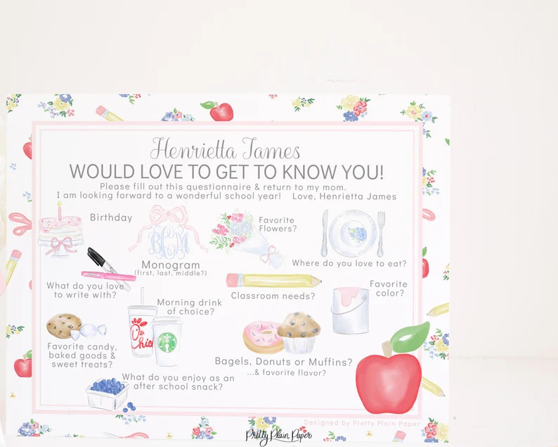 Watercolor Get to Know the Teacher Questionnaire | Printable & Editable | Teachers Favorite Thing... | Etsy (US)