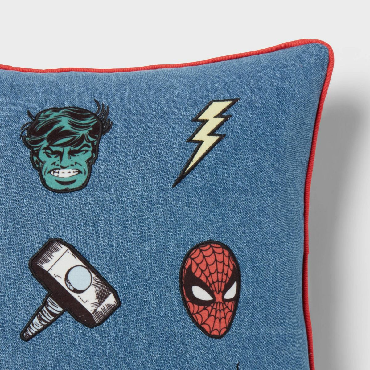 Marvel Icons Denim Kids' Decorative Throw Pillow - The Marvel Collection by Pillowfort™ | Target