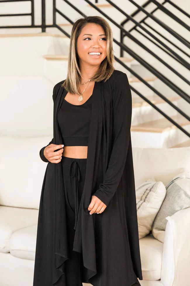 A New Dawn Black Ribbed Duster Cardigan | The Pink Lily Boutique