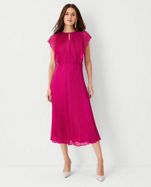 Flutter Sleeve Pleated Midi Dress | Ann Taylor (US)