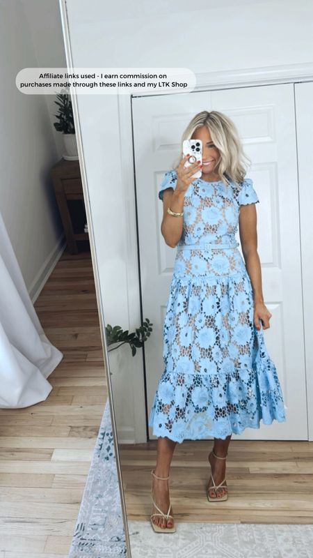 Blue lace dress is last season by Self-Portrait, linking this season’s version of the dress below!