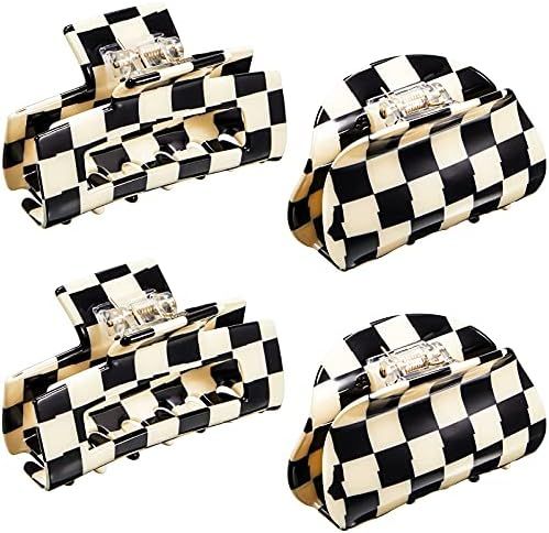 4 Pieces Checkered Hair Claw Clips Non Slip Hair Jaw Clip Large Rectangular Hair Barrettes for Th... | Amazon (US)