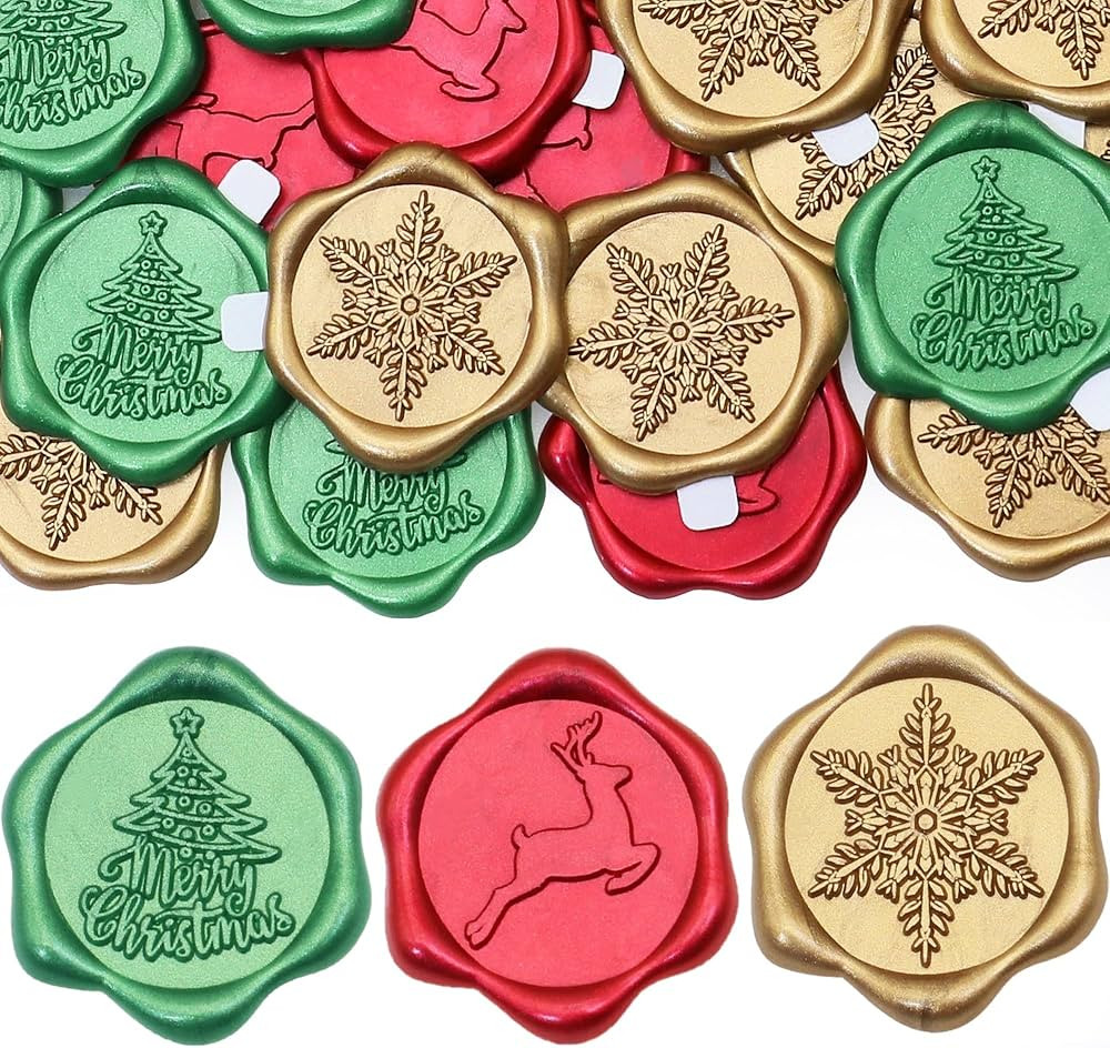 SWANGSA Christmas Seal Wax Seal Stickers, 60Pcs Antique Gold Wine Red Green Self- Adhesive Envelo... | Amazon (US)