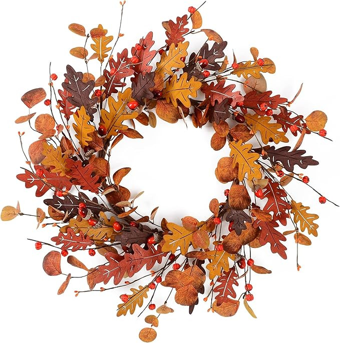 YNYLCHMX 18” Fall Wreath for Front Door Outside Autumn Wreath Acorn Berry Thanksgiving Fall Fro... | Amazon (US)