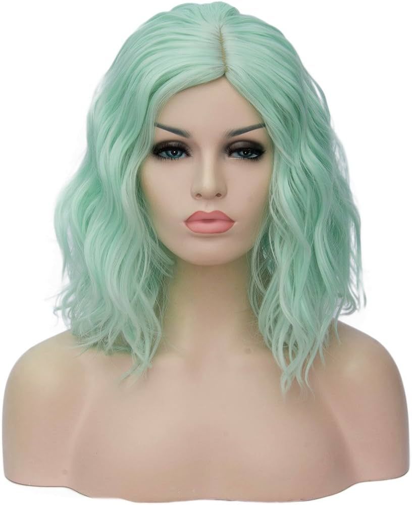 Mildiso Mint Green Wigs for Women 14'' Short Mint Bob Wig Curly Wavy Cute Soft Wig with Wig Cap M... | Amazon (US)