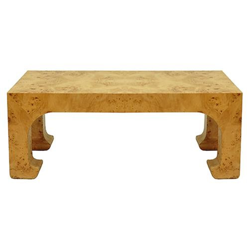 Nicole Global Bazaar Brown Burl Woodgrain Pagoda Style Rectangular Coffee Table | Kathy Kuo Home