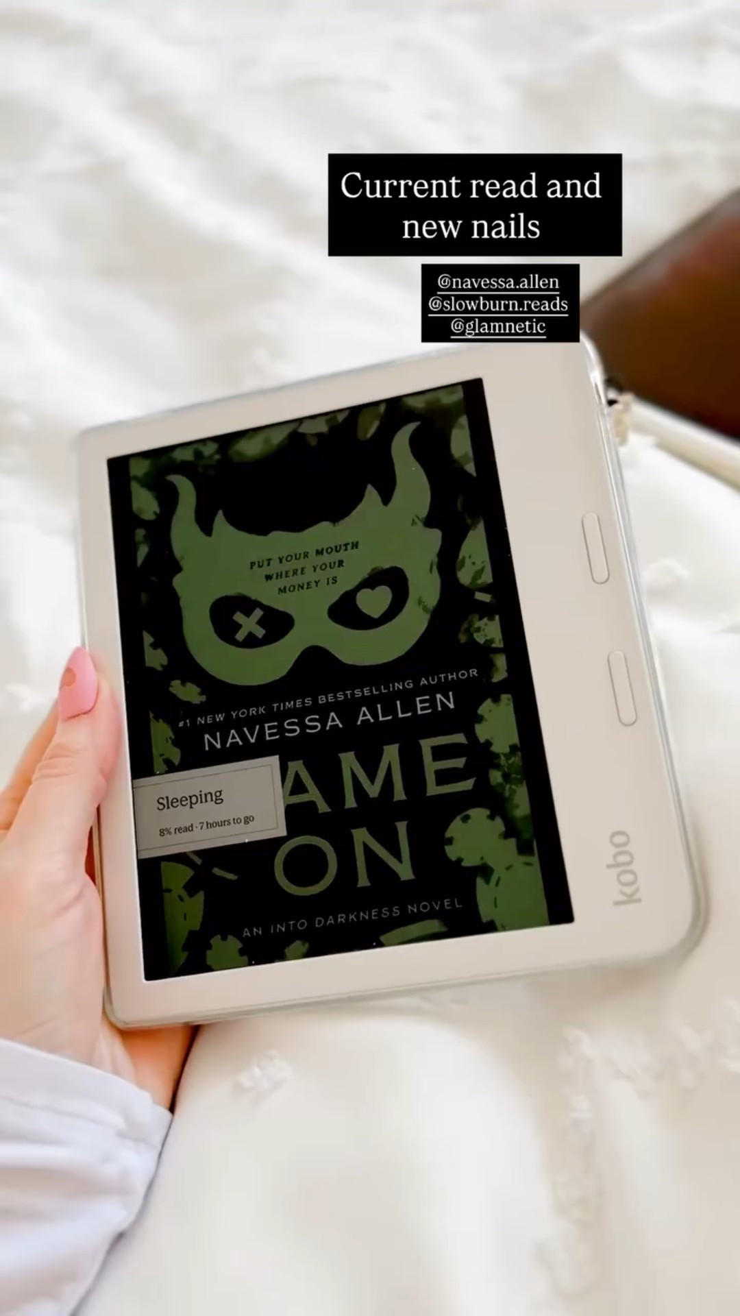 Current read and new nails Game On by @navessa.allen @slowburn.reads and heart nails from @glamnetic 

#LTKOver40 #LTKdayinmylife #LTKselfcare