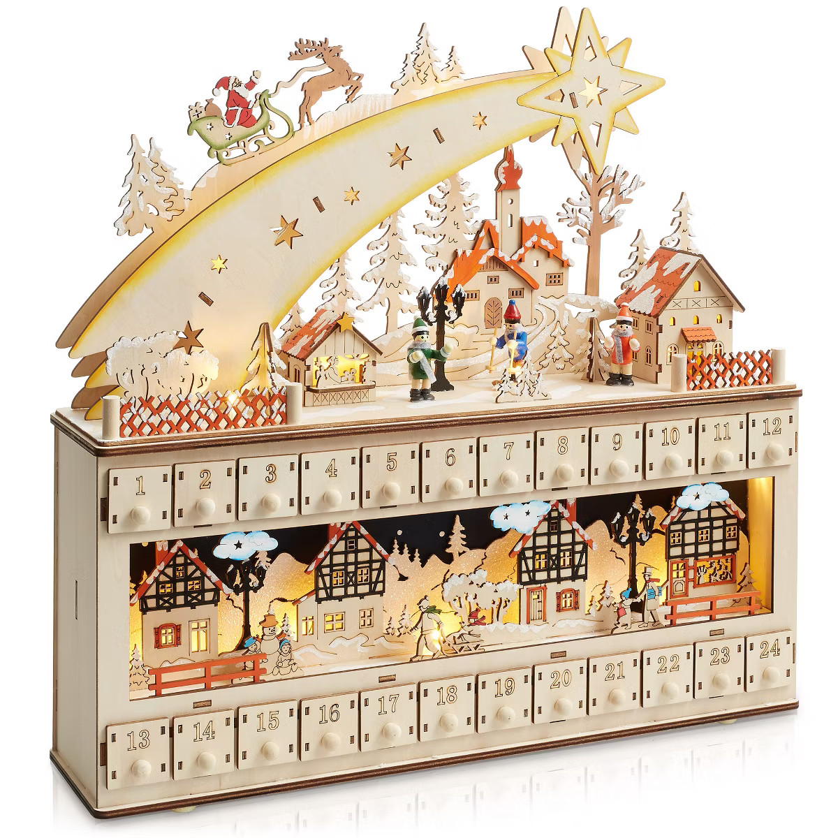 Casafield Pre-Lit Wooden Christmas Advent Calendar with Drawers, Holiday Decoration with Shooting... | Target