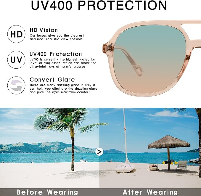 YDAOWKN Retro Square Aviator Sunglasses for Womens Mens Vintage 70s Double Bridge Sun Glasses | Amazon (US)