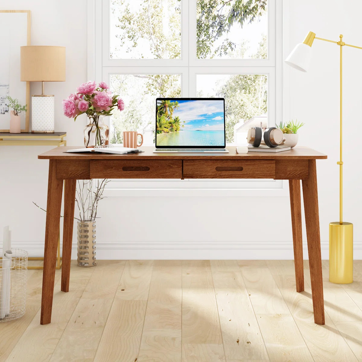 Caidence 2-Drawer Writing Desk with Solid Wood Legs | Wayfair North America