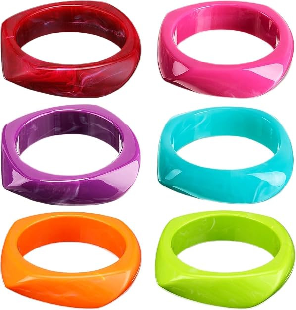 Landical Colorful Square Acrylic Resin Bangle Bracelet Wide Geometric Irregular Wristbands Women | Amazon (US)