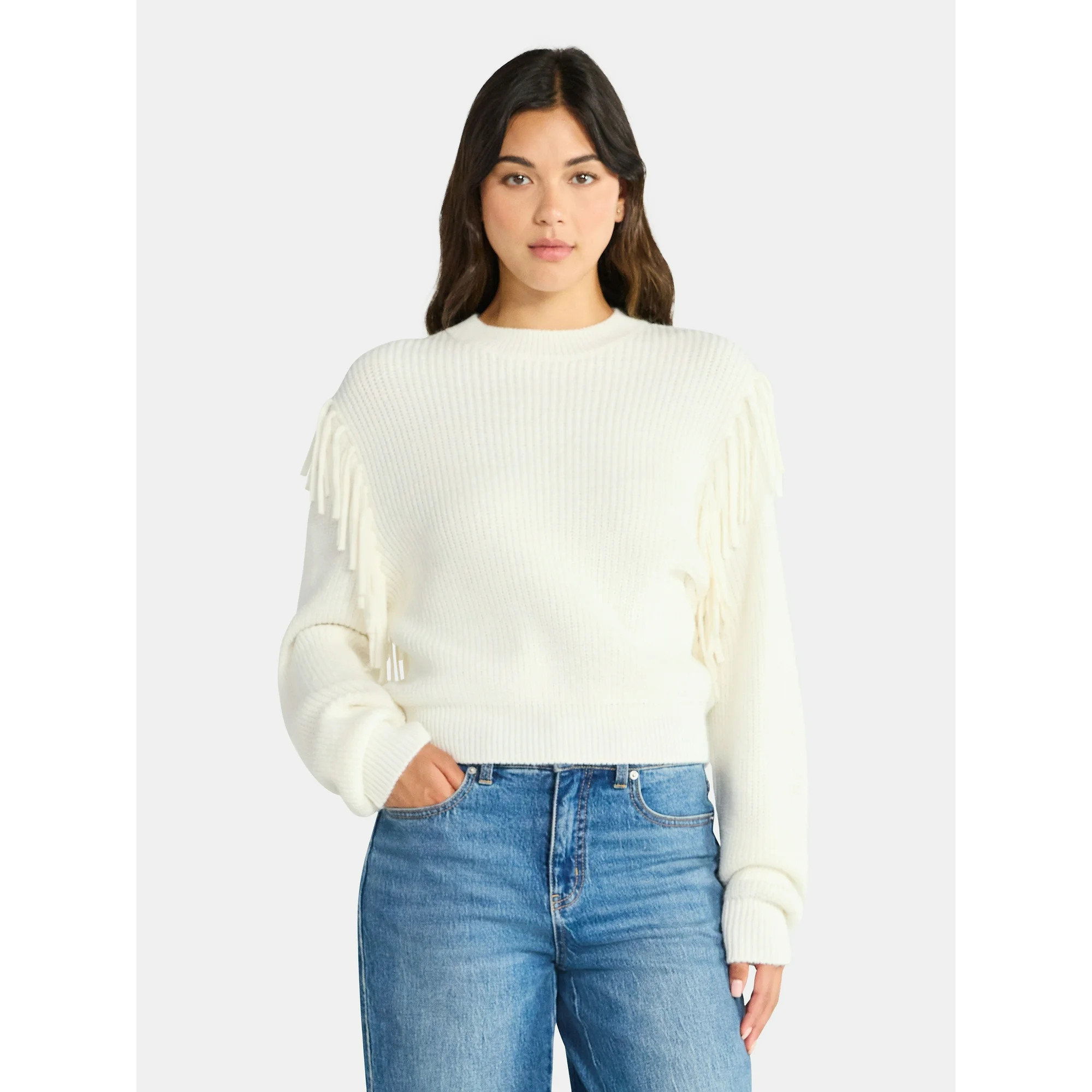Time and Tru Women's Fringe Pullover Sweater, Midweight, Sizes XS-XXXL | Walmart (US)
