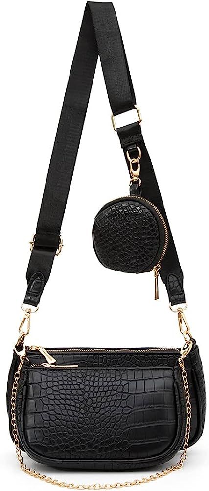 Herald Small Crossbody Bag for Women With Coin Purse Pouch Multi Pocket Trendy Faux Leather Chain St | Amazon (US)