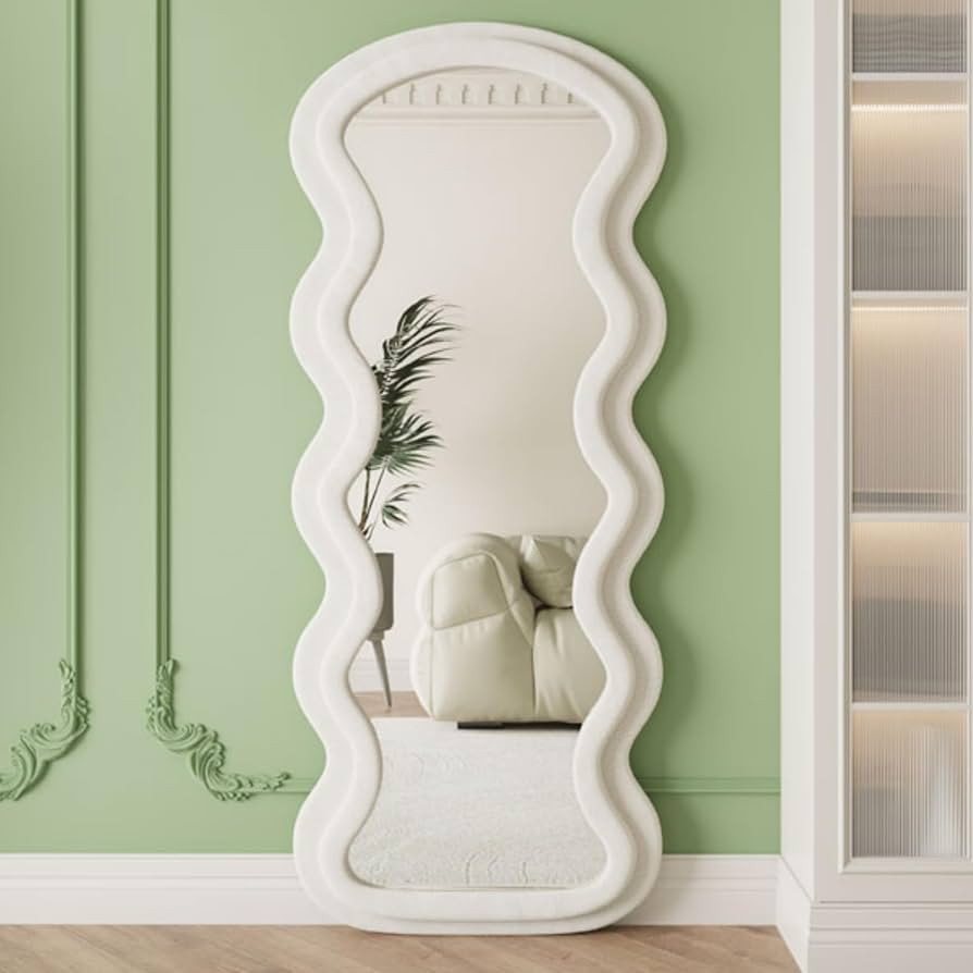 mcioor Full Length Mirror, 63" x 24" Irregular Wall Mirror, Flannel Wrapped Wooden Frame Full Bod... | Amazon (US)