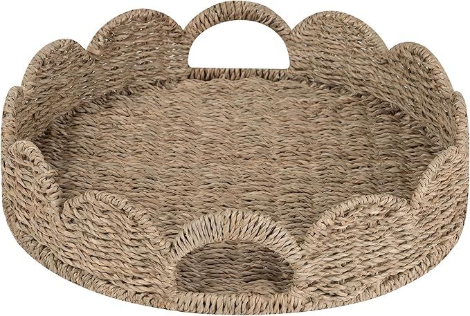 StorageWorks Scalloped Tray, Round Serving Tray with Handles, Round Wicker Tray Seagrass Basket T... | Amazon (US)