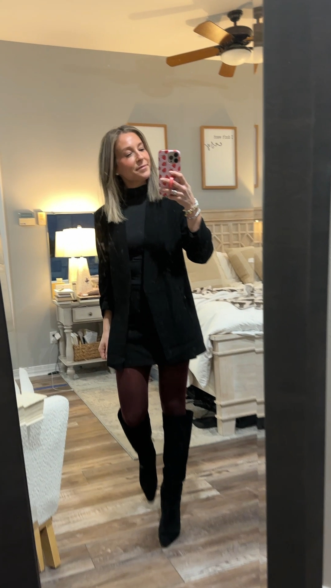 anniversary date night! Love a good skirt and boots look! 👏🏼 and this blazer is a staple! I am wearing a 6 in the blazer for an oversized fit, a 2 in the skirt because it runs a little oversized, 7 in the boots (usually between 6.5 and 7), small in the top and small in the tights 

#LTKootd #LTKWorkwear