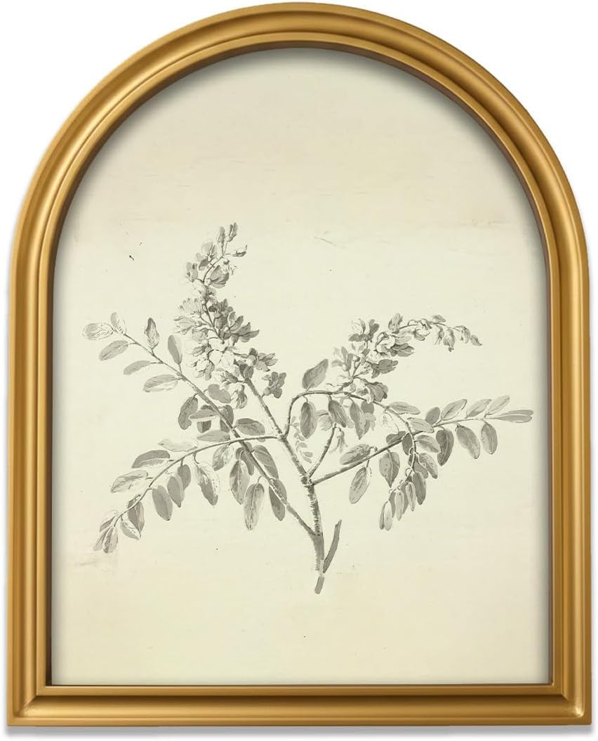 TwoDays Gold Vintage Sketched Branches Arched Wood Framed Wall Art – Neutral Leaf Canvas Picture for Home Aesthetic Wall Decor, French Country Farmhouse Artwork Prints for Living Room (11" x 13.8") | Amazon (US)