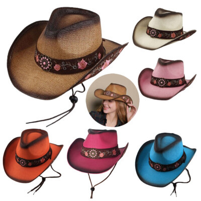 Cowgirl Hat Pink Flower Straw Vintage Western Party Concert Women's Cowboy Hat | eBay US