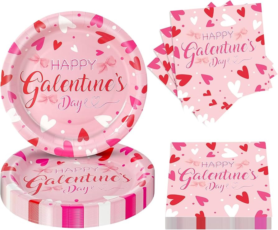 Dereinwo 50Pcs Galentines Day Paper Plates and Napkins Disposable paper plates for Valentines Day... | Amazon (US)