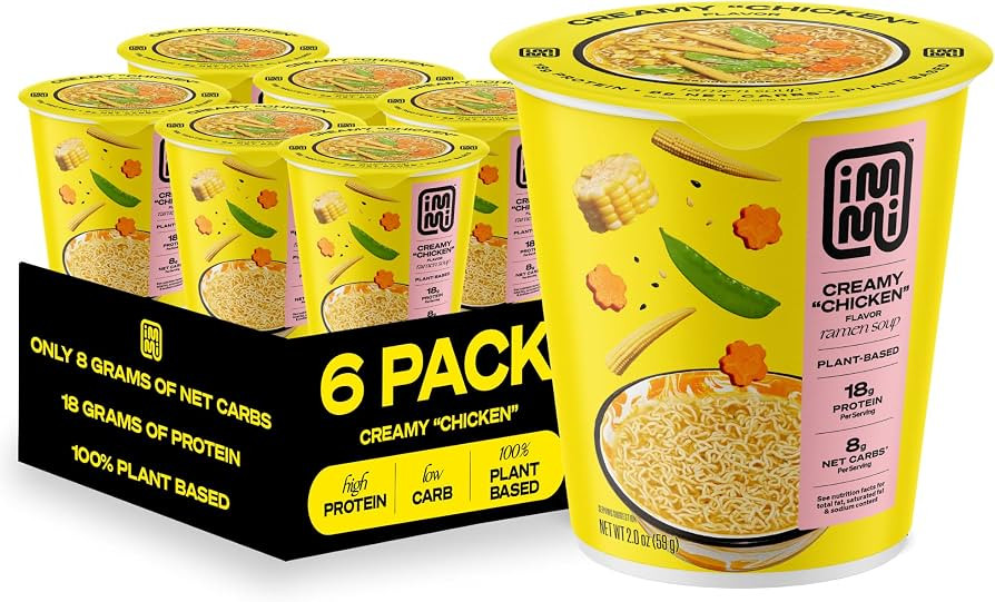 immi Creamy 'Chicken' Ramen Cup Noodles - 18g Plant-Based Protein, 8g Net Carbs, Keto Friendly, H... | Amazon (US)