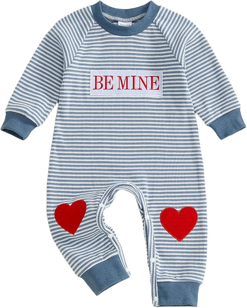 Bagilaanoe Infant Baby Boy Valentine’s Day Outfit Letter Heart Embroidery Long Sleeve Romper On... | Amazon (US)