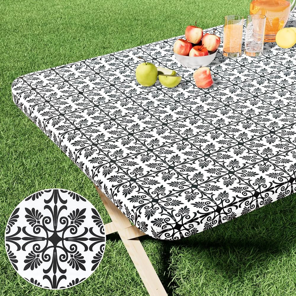 misaya Rectangle Vinyl Table Cloth, Elastic Fitted Flannel Backed Tablecloth, 100% Waterproof Pla... | Amazon (US)