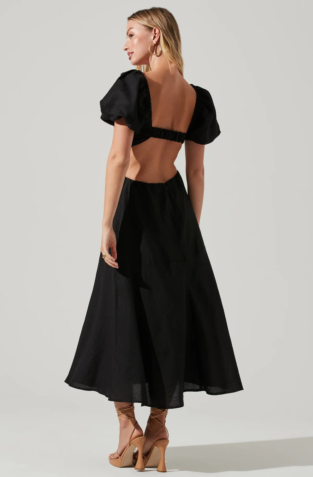 Winley Puff Sleeve Cutout Midi Dress | ASTR The Label (US)