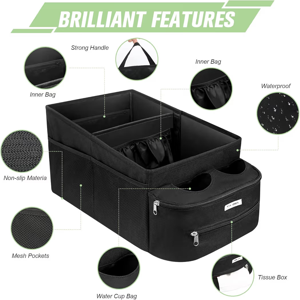 FUNNy elf Passenger Seat Organizer, Collapsible Car Storage with Partitions & 4 Cup Holders for F... | Amazon (US)