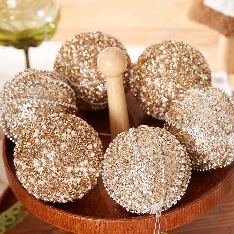 Miluhome Glitter Gold Christmas Ball Ornaments Set of 6 Large Balls Tree Hanging Ornament Decorat... | Walmart (US)