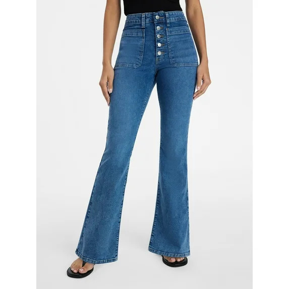 Time and Tru Women's Patch Pocket Flare Jeans, 31" Inseam, Sizes 0-22, 0L-22L | Walmart (US)