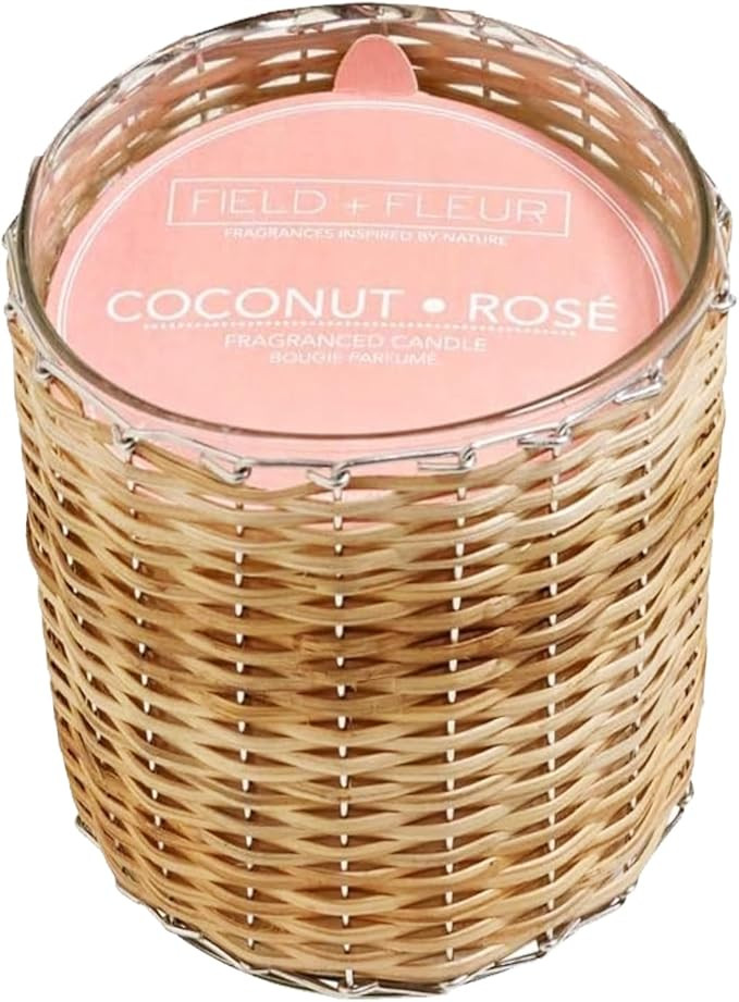 FIELD FLEUR Coconut Rose Scented Candle – 12oz Luxury Soy Wax, 2-Wick in Handwoven Glass Jar, d... | Amazon (US)