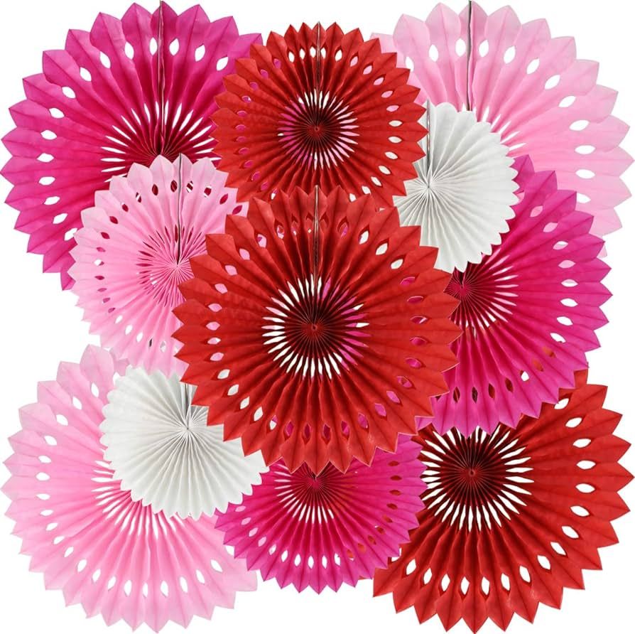 BEISHIDA Red Pink Rose Red Hanging Tissue Honeycomb Round Paper Fans Decor Kit for Birthday Baby ... | Amazon (US)